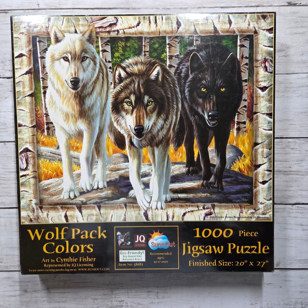 SunsOut Wolf Pack Colors Jigsaw Puzzle Cynthie‎ Fisher Wildlife 1000pc New